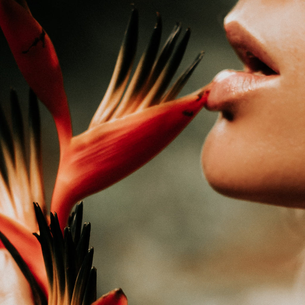 girls lips on birds of paradise